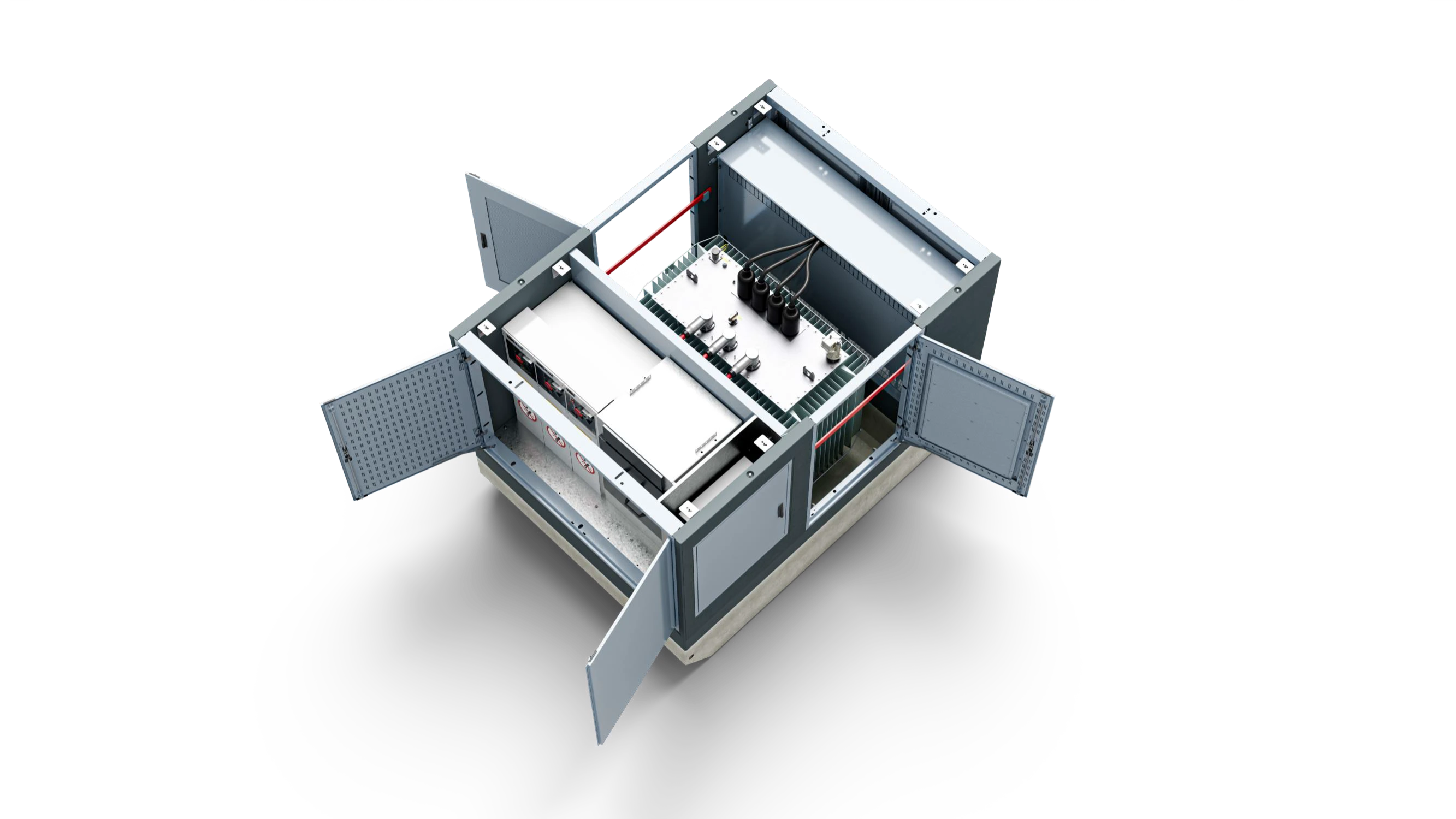M2E Compactstation - Geëxplodeerd aanzicht met open deuren
